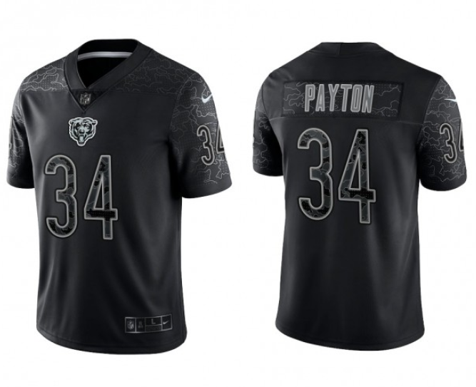 Men's Chicago Bears #34 Walter Payton Black Reflective Limited Stitched Football Jersey Men's Chicago Bears #34 Walter Payton Black Reflective Limited Stitched Football Jersey